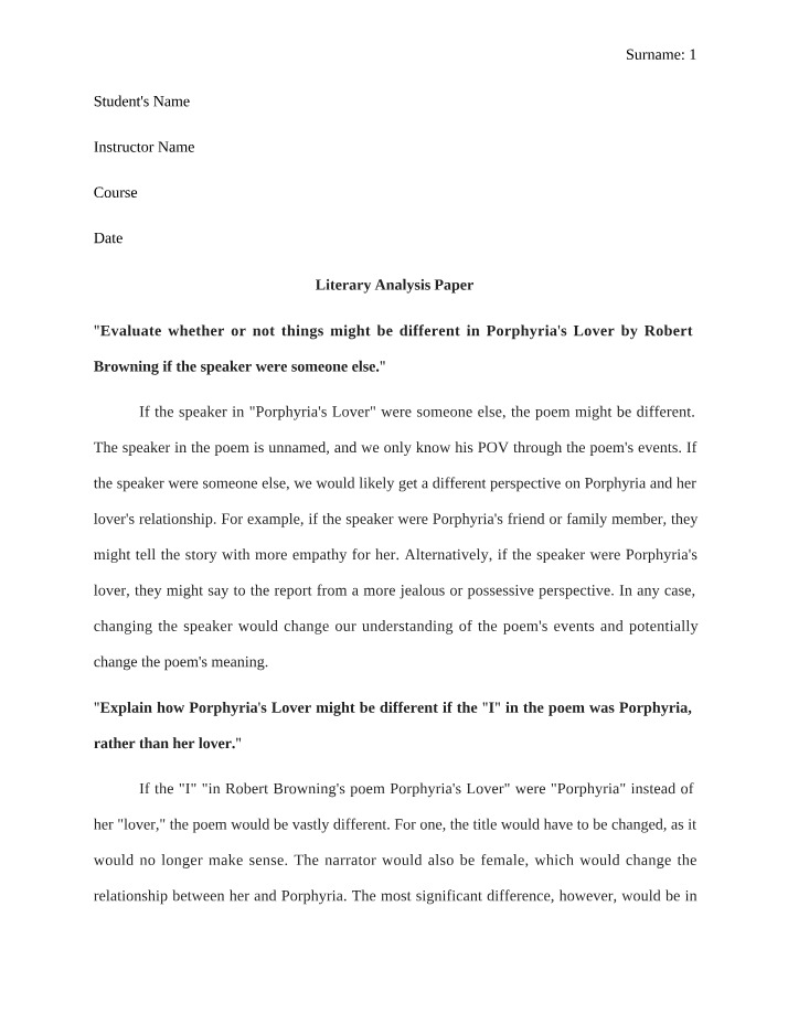 Paper on Literary Analysis