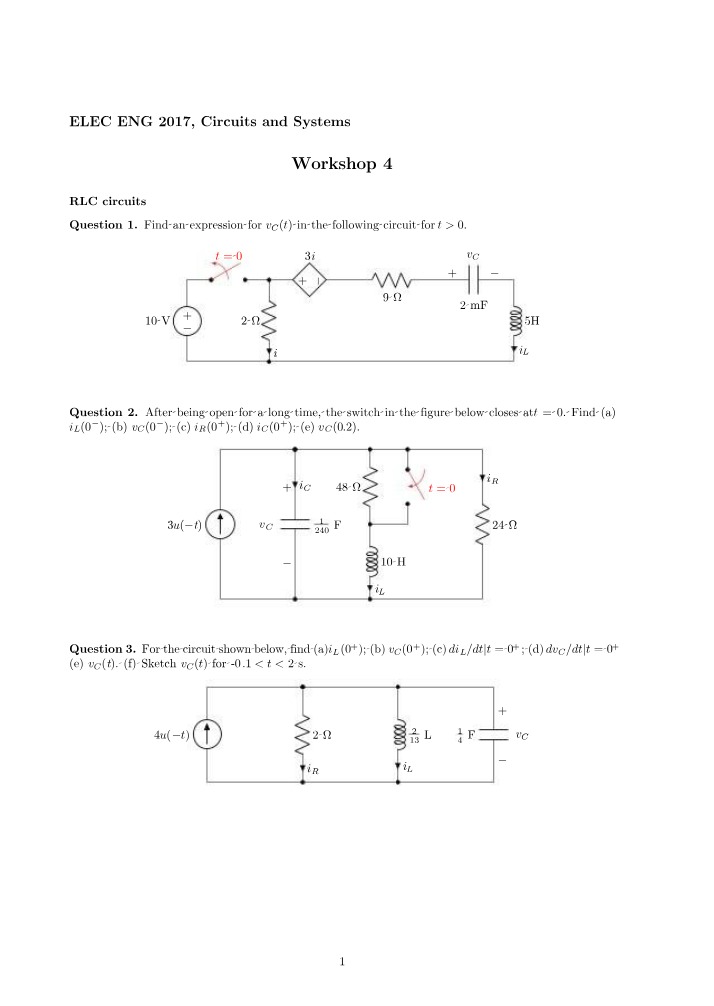 Workshop 4 - RLC Circuits