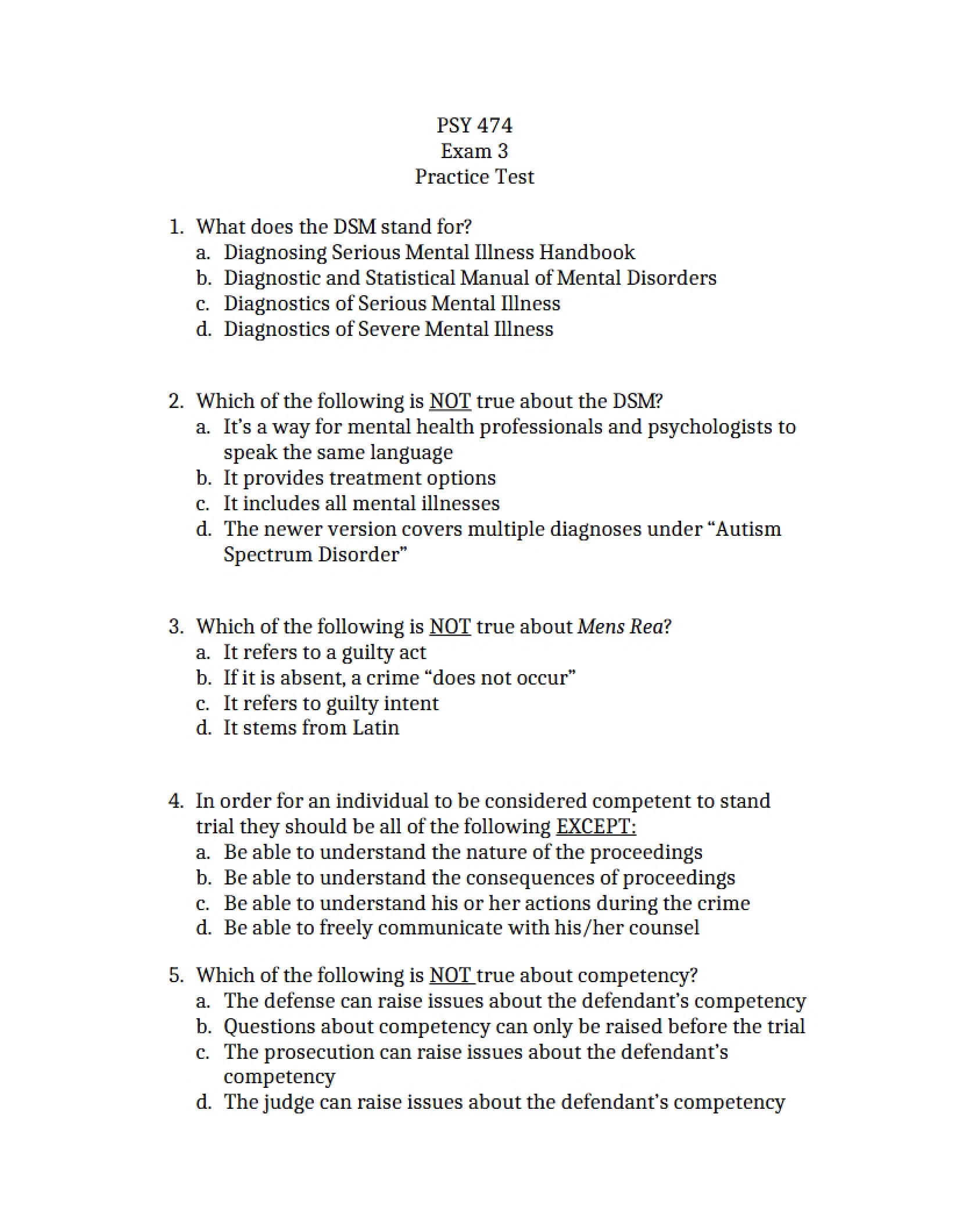 Practice Test for Exam 3