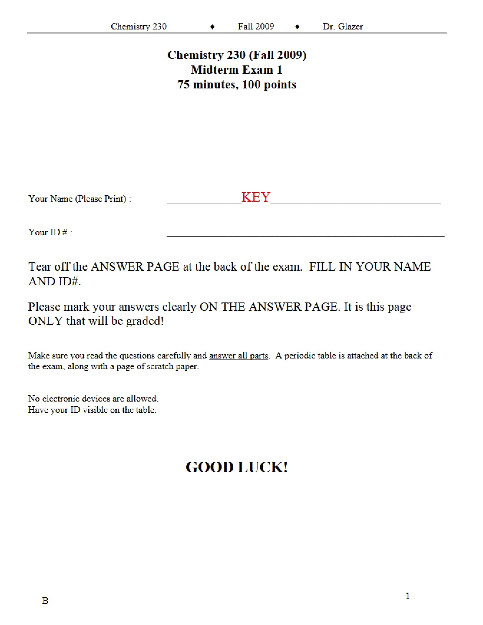 Midterm I (CHE 230)