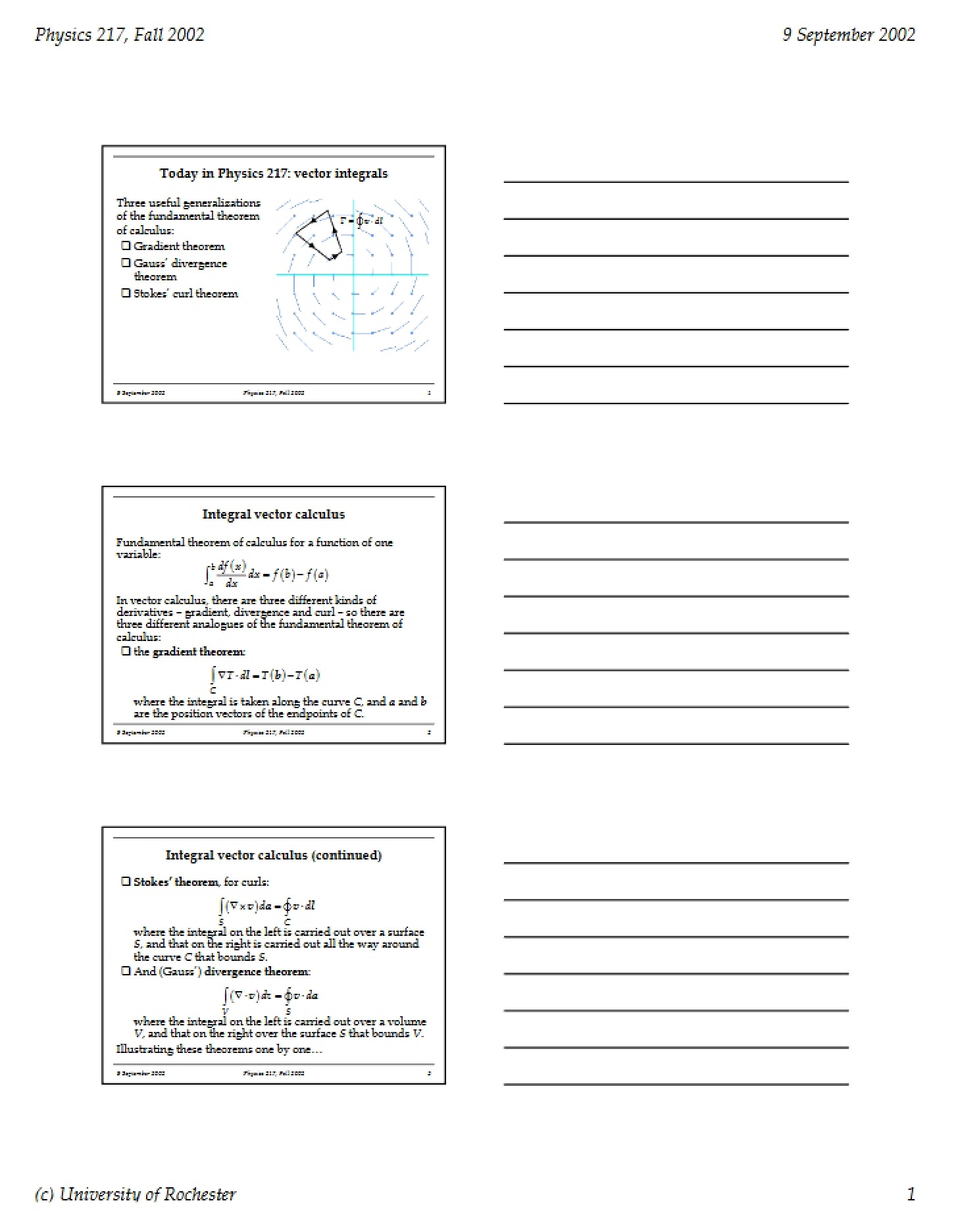 Vector Integrals Notes (Lecture 3)