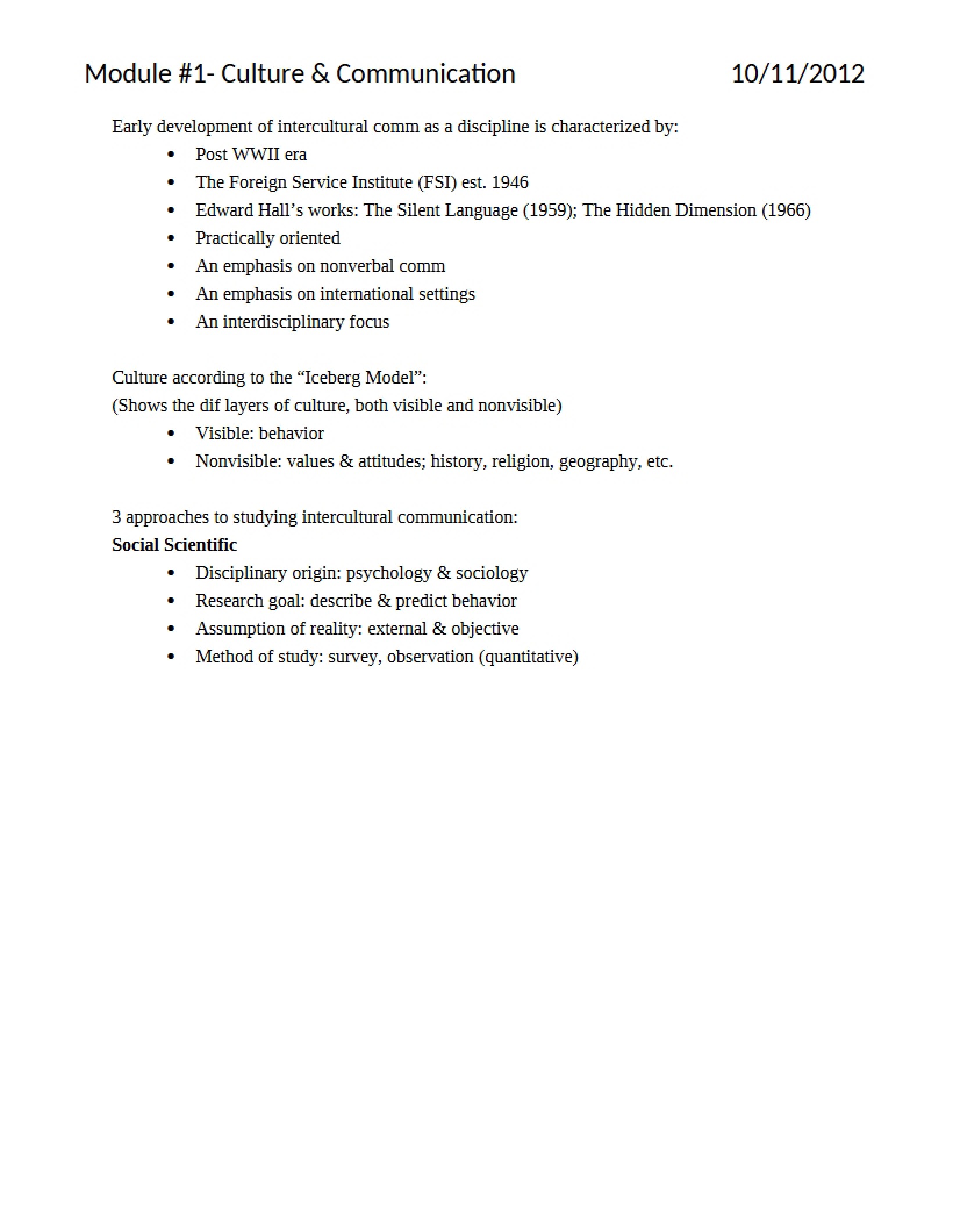 Culture & Communication (Module #1)