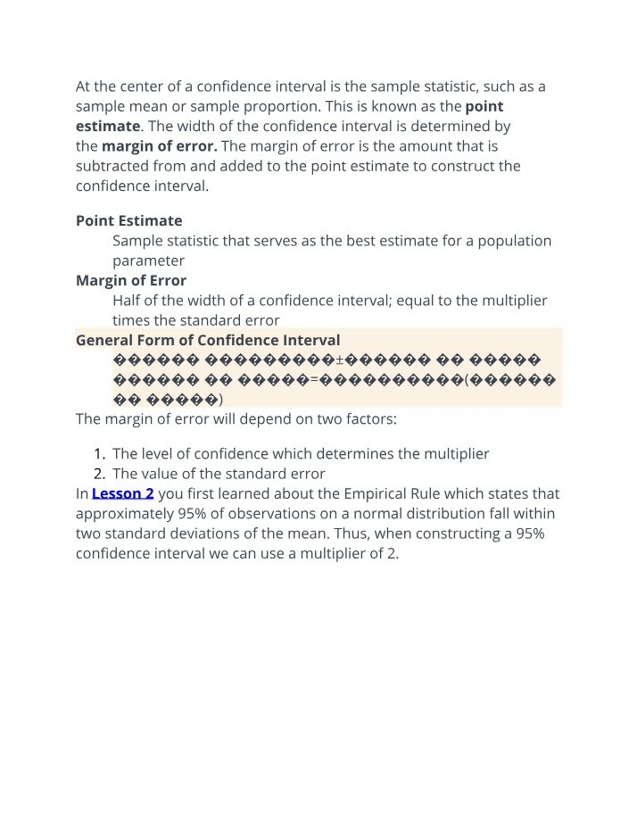Confidence Intervals - Point Estimate and Margin of Error