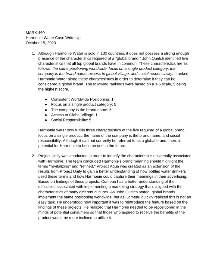Case Write-Up - Harmonie Water