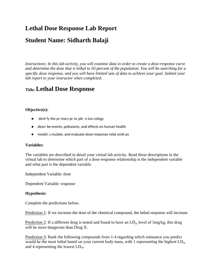 Lab Report for Lethal Dose Response