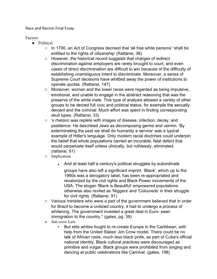 Final Essay - Race and Racism