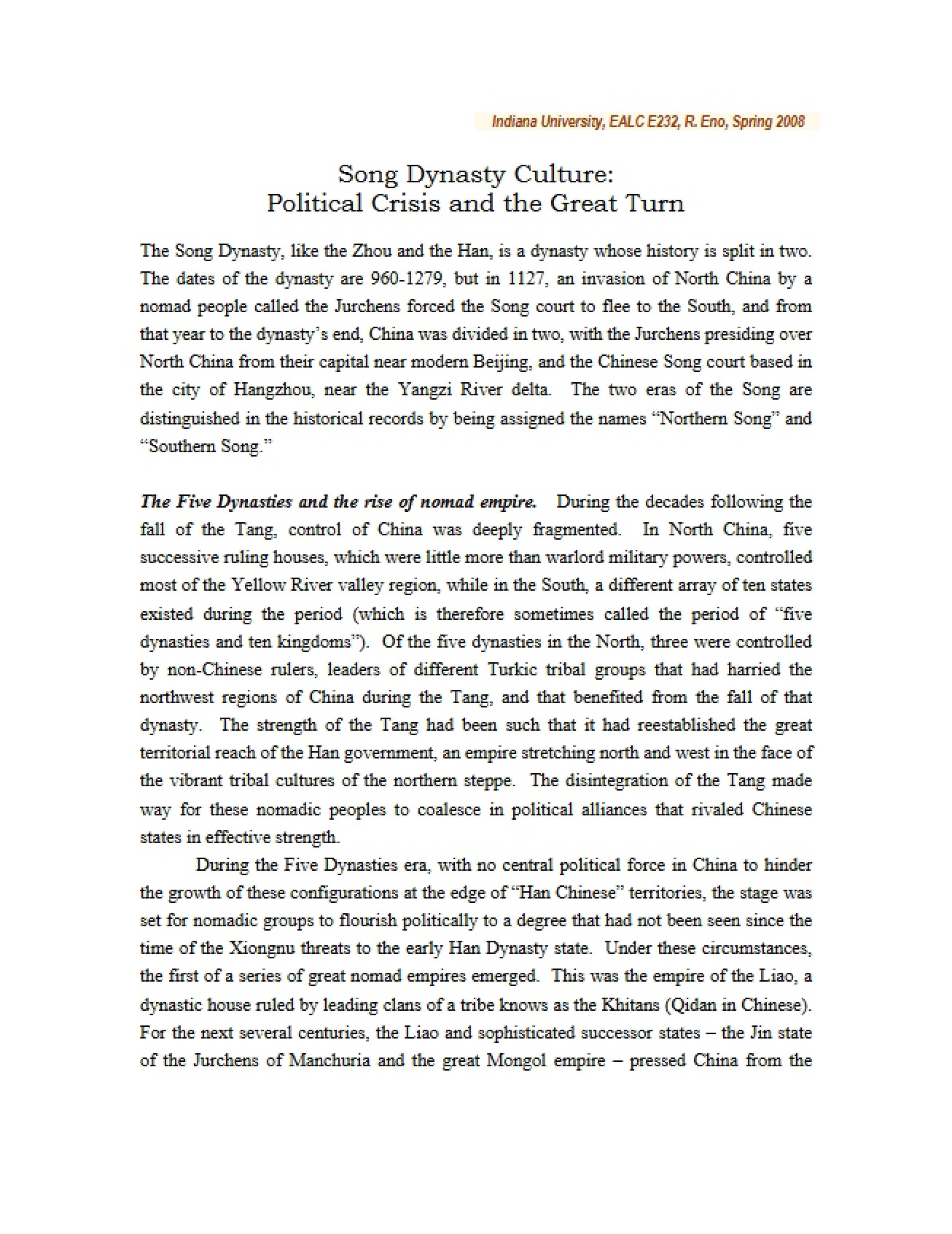 Great Turn and Political Crisis in Song Dynasty Culture