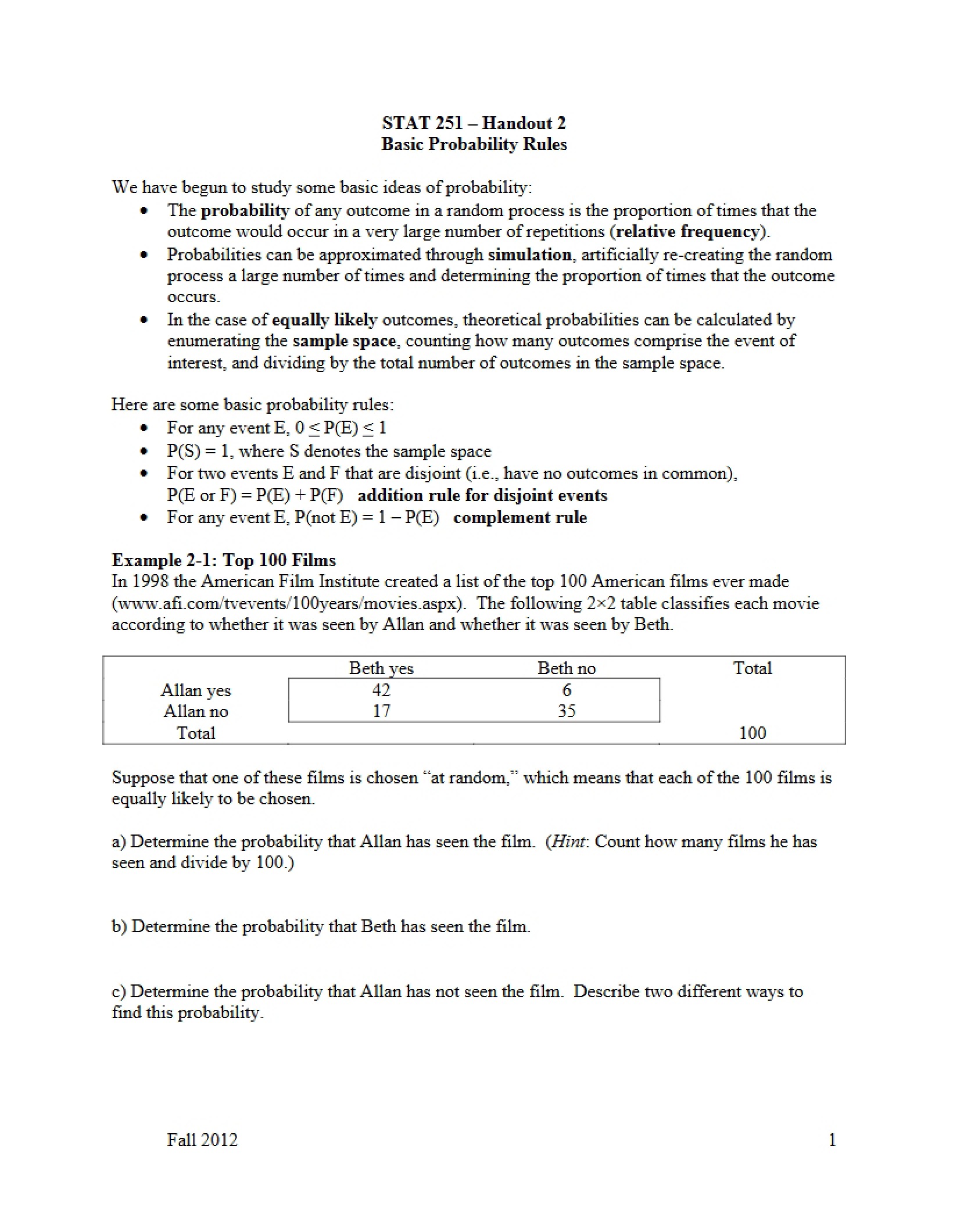 Rules of Basic Probability