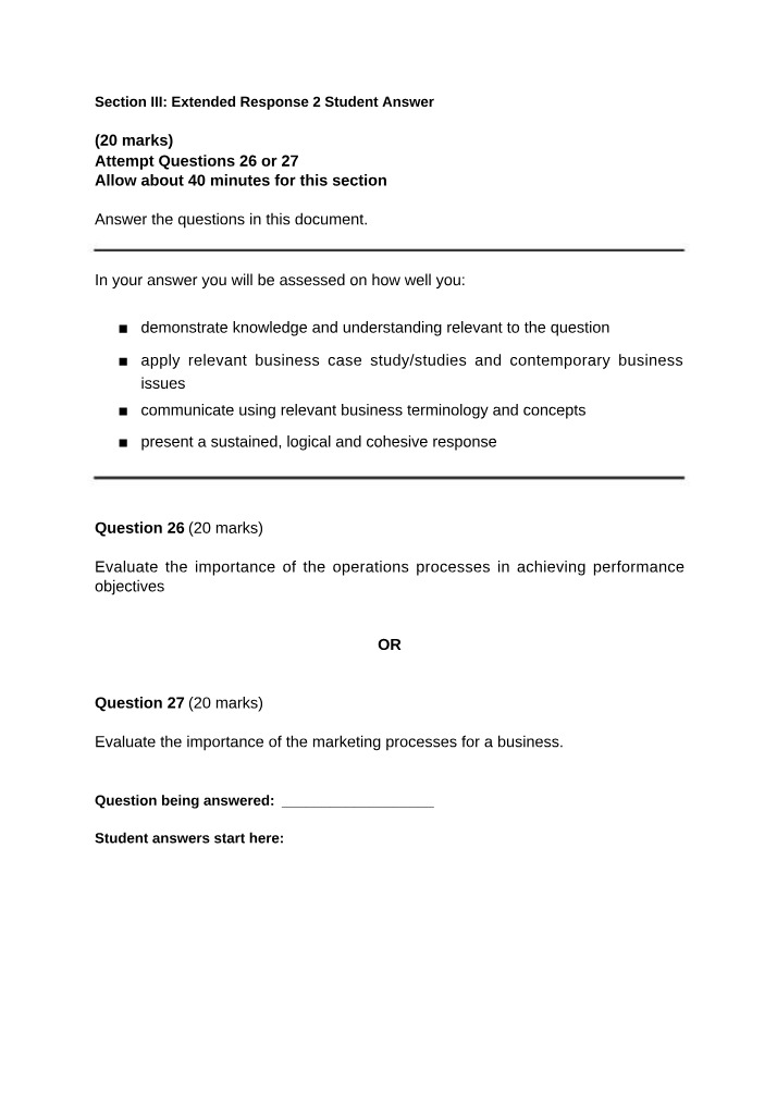 Student Answer for Section III Extended Response 2
