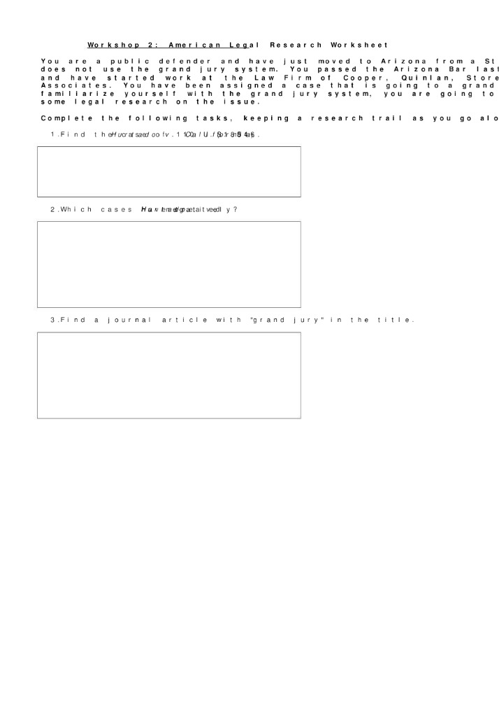 Worksheet on American Legal Research