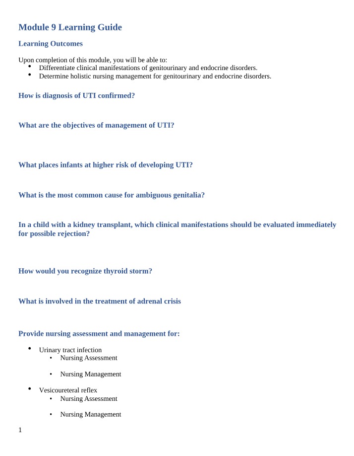 Endocrine and Genitourinary Disorders Diagnosis