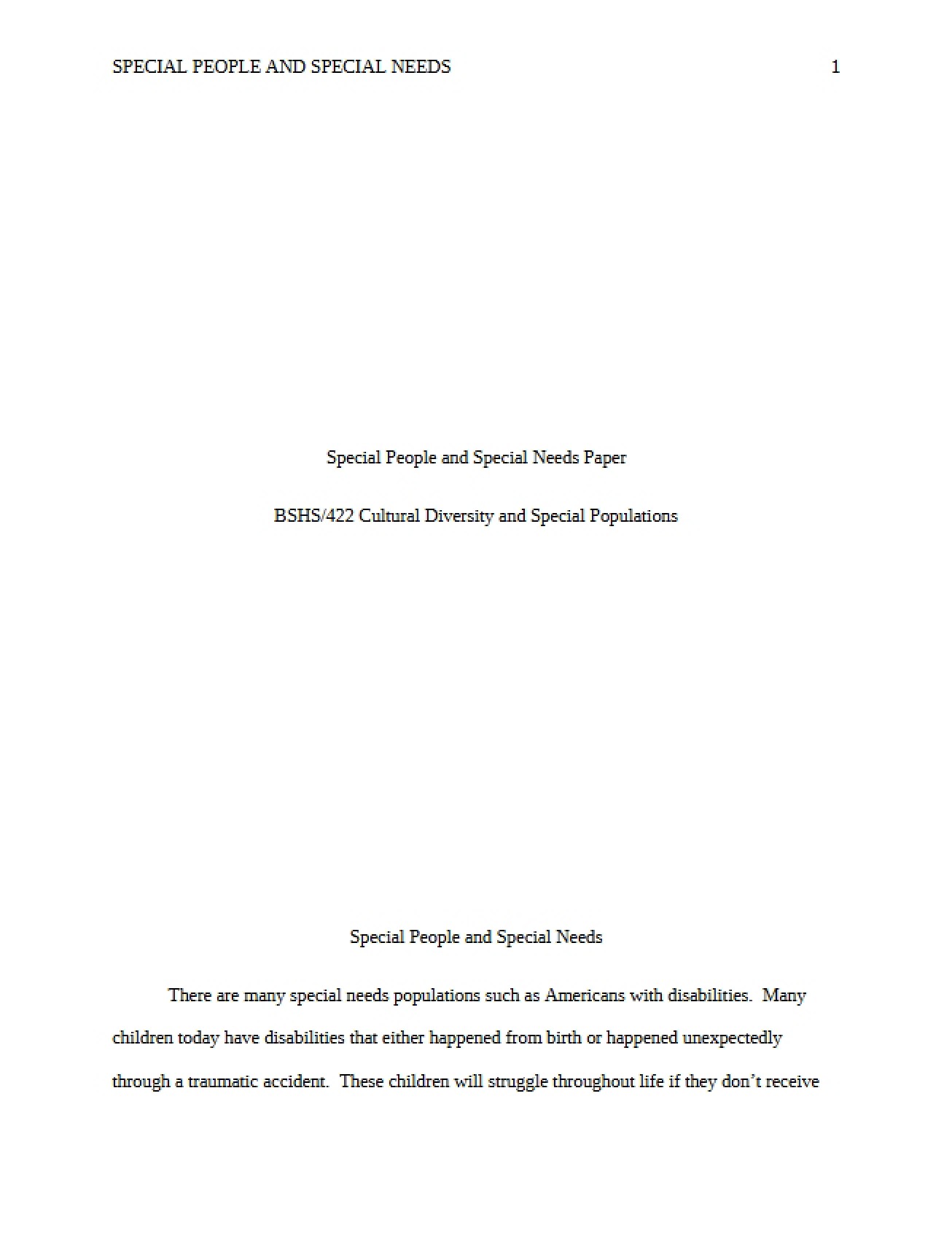 Paper on Special People and Special Needs