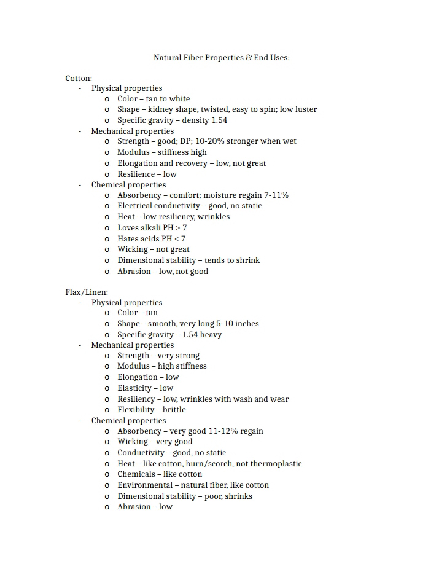 Properties of Natural Fibers