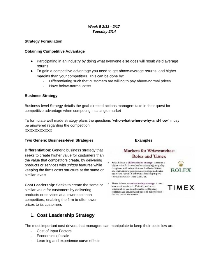 Differentiation Strategies for Obtaining Competitive Advantage