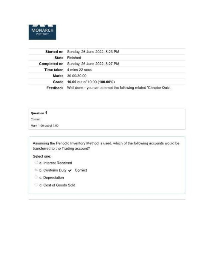 Accounting Chapter Quiz