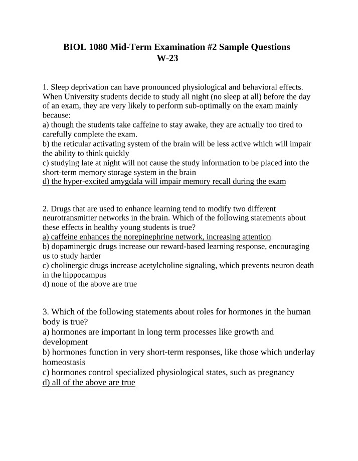 BIOL1080 Mid-Term 2 Sample Questions (W23)