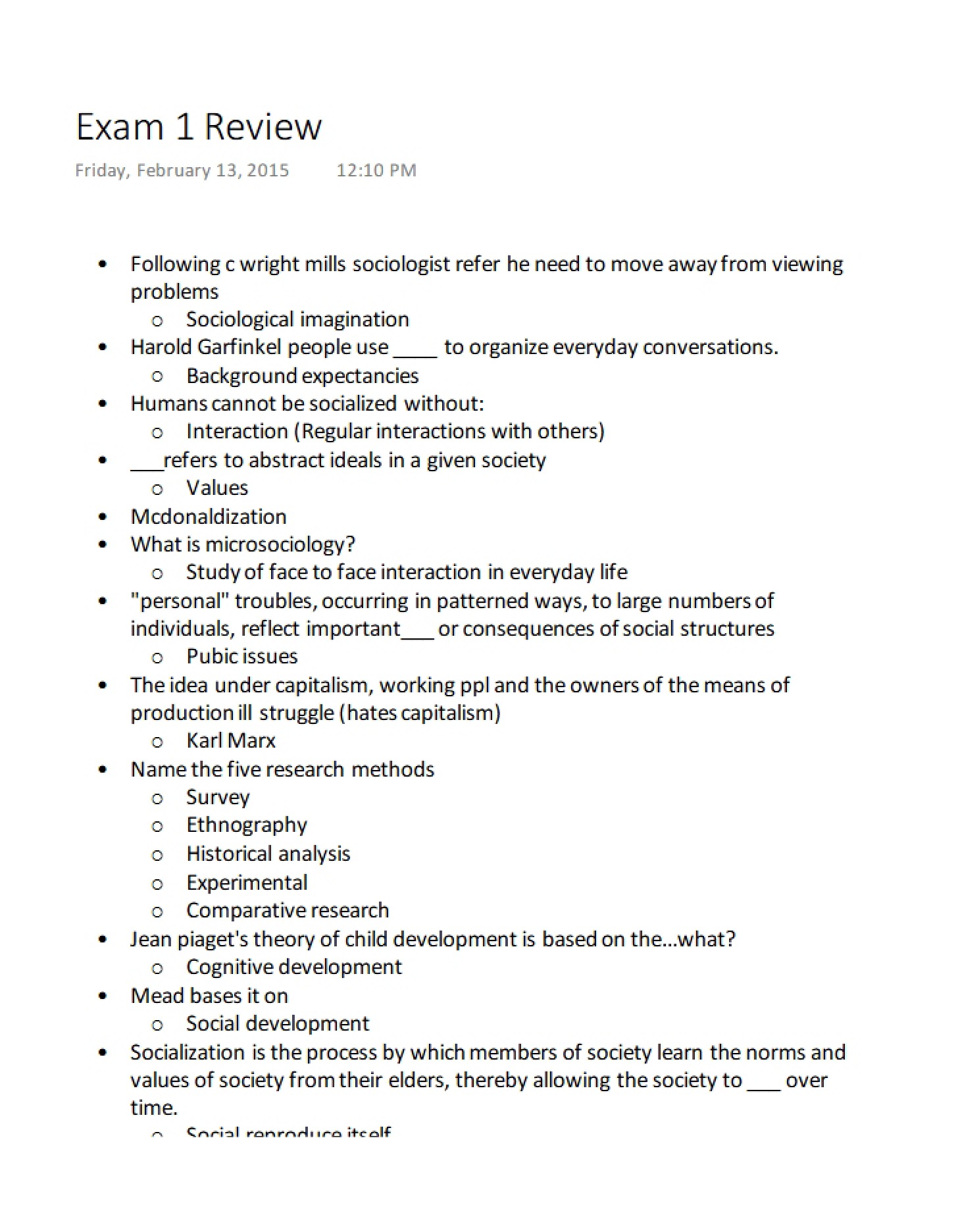 Review for First Exam