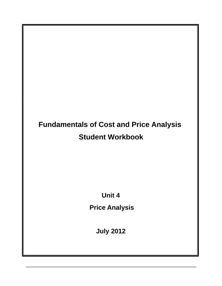 Student Workbook for CON170 Unit 4 - Price Analysis