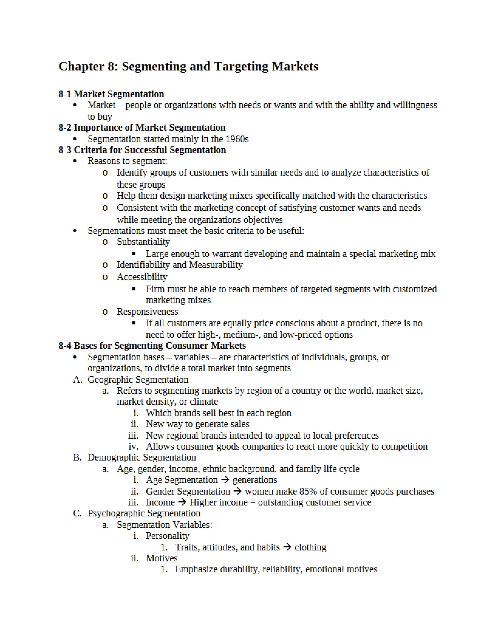 Targeting and Segmentation - Chapter 8