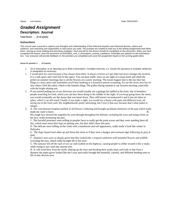 Unit 4 Description Journal