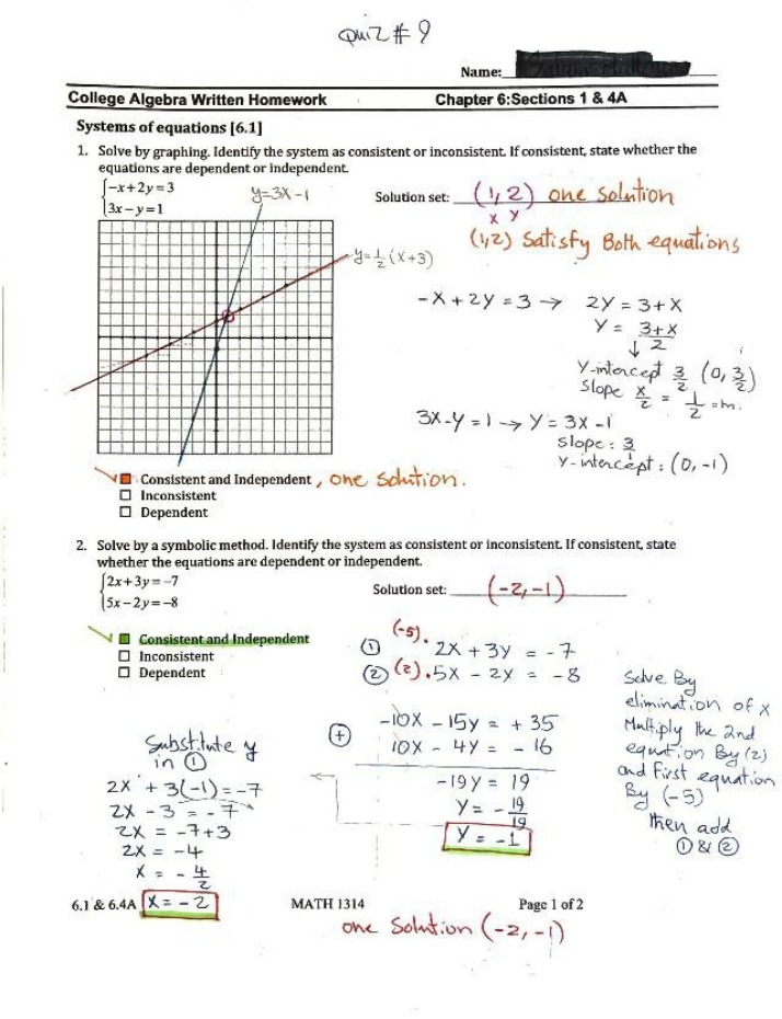 Written Homework - Systems of Equations