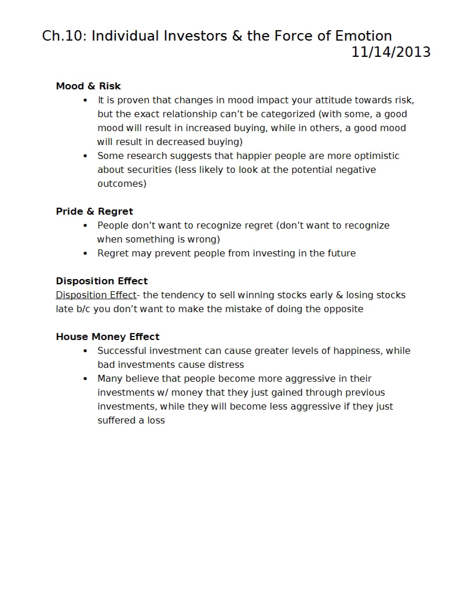 Emotional Forces and Individual Investors (Chapter Ten)