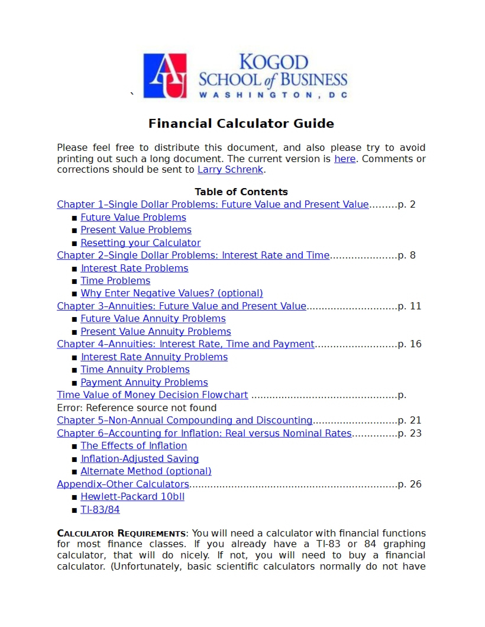 Manual for Financial Calculators