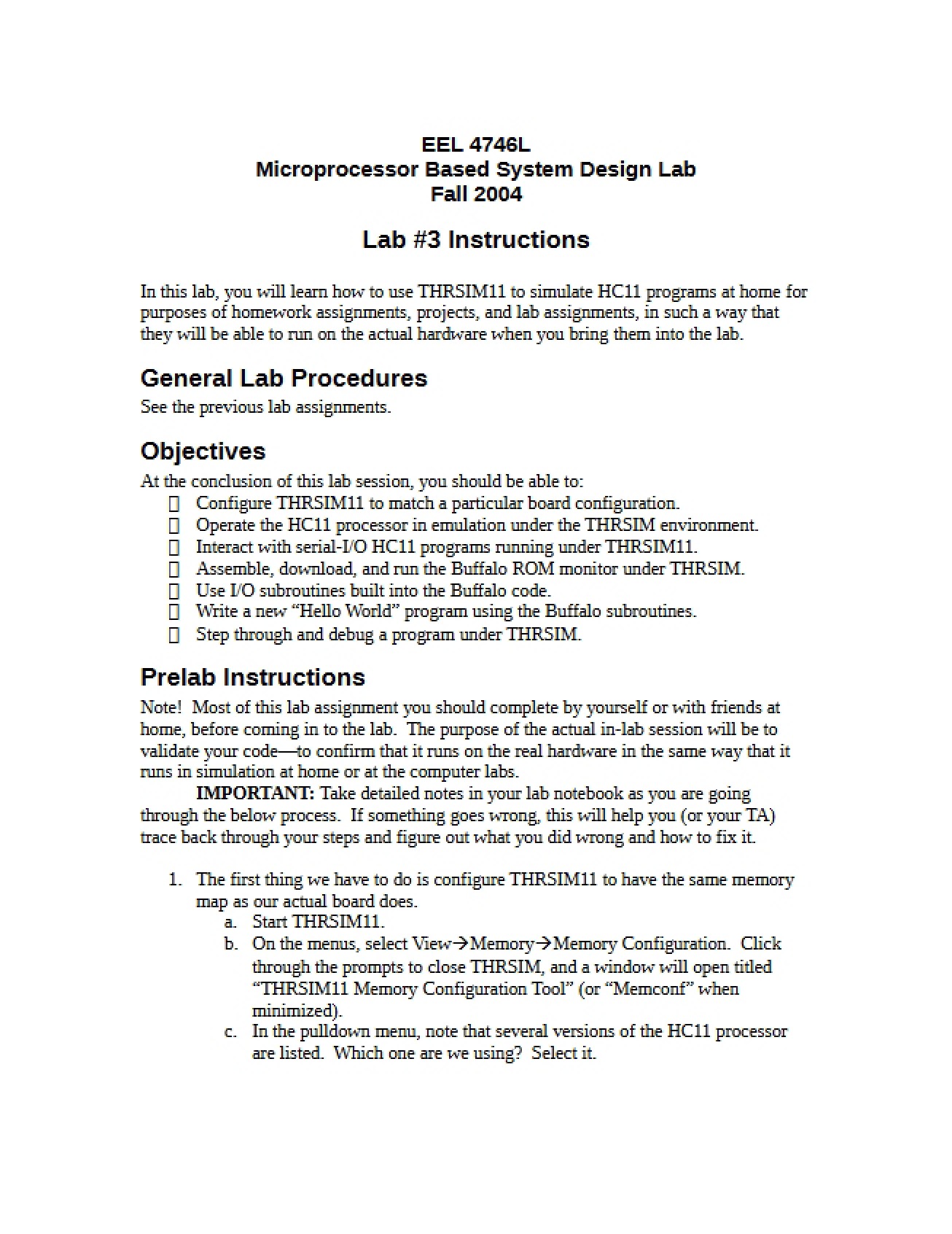 Instructions for the Third Microprocessor Lab