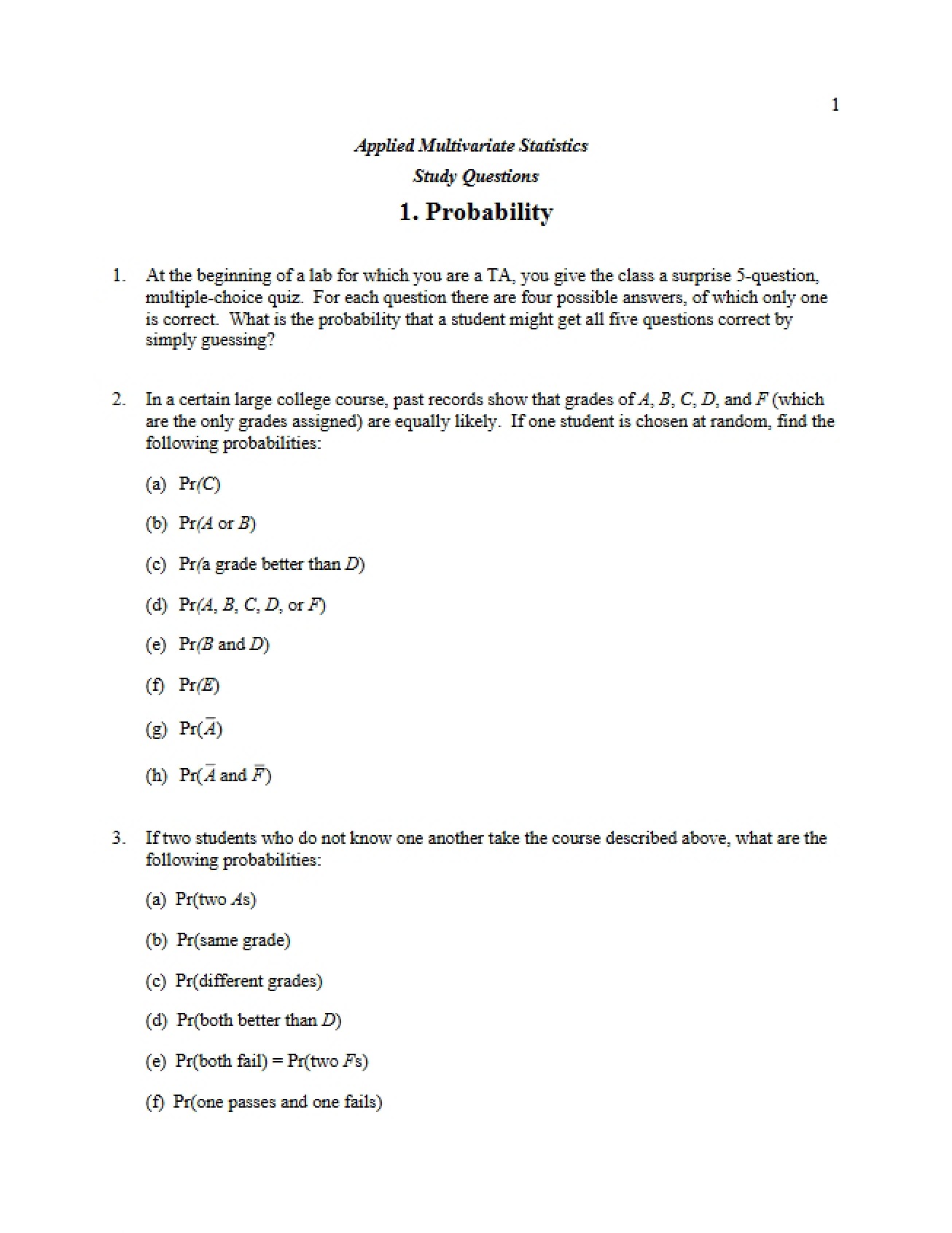 Probability Study Questions
