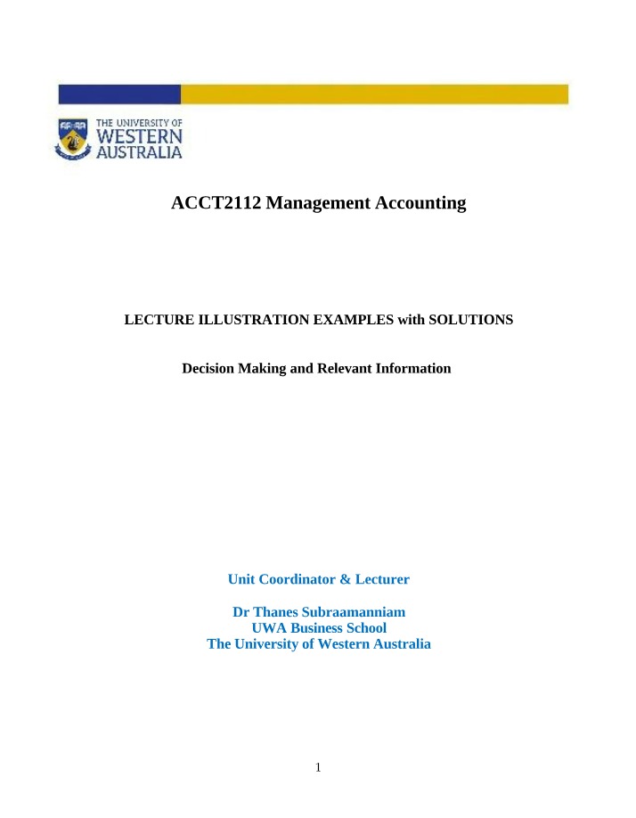 Decision Making and Relevant Information in Management Accounting