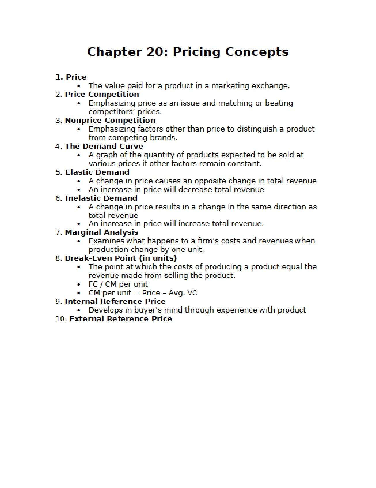 Chapter 20 Pricing Concepts