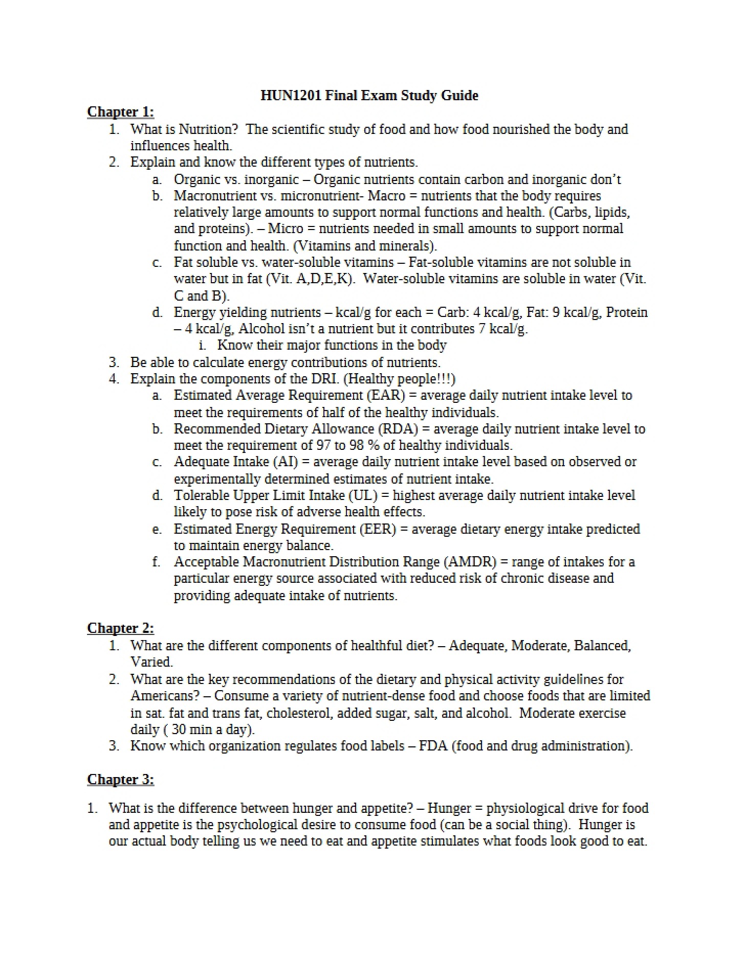 Cumulative Study Guide