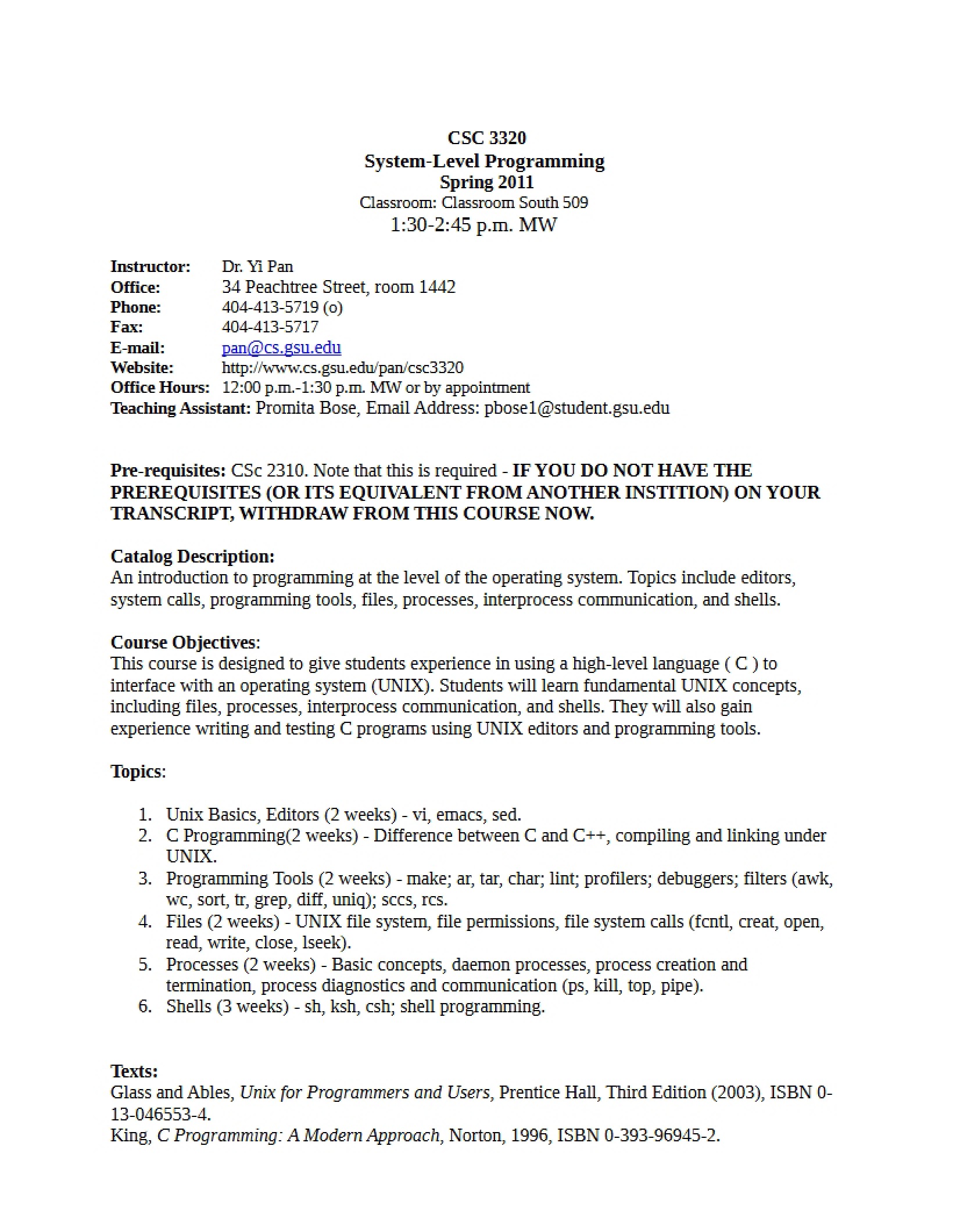 Spring 2011 Syllabus