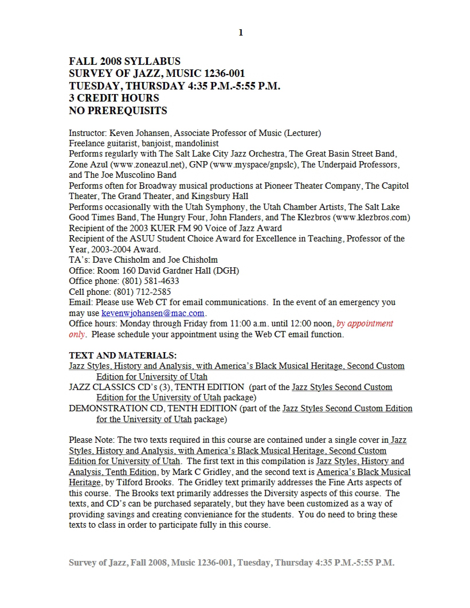 Jazz Survey Syllabus