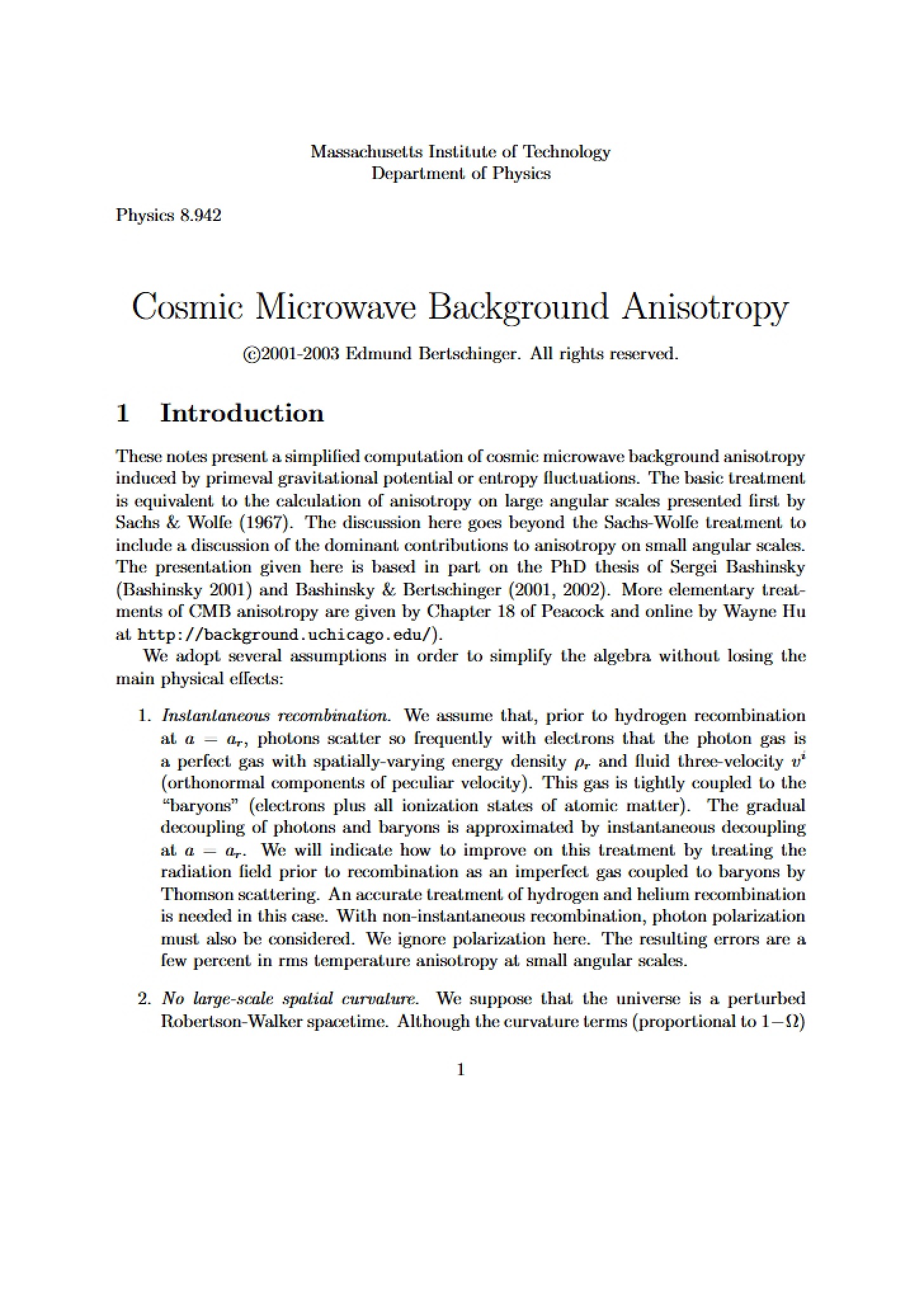 Anisotropy in Cosmic Microwave Background