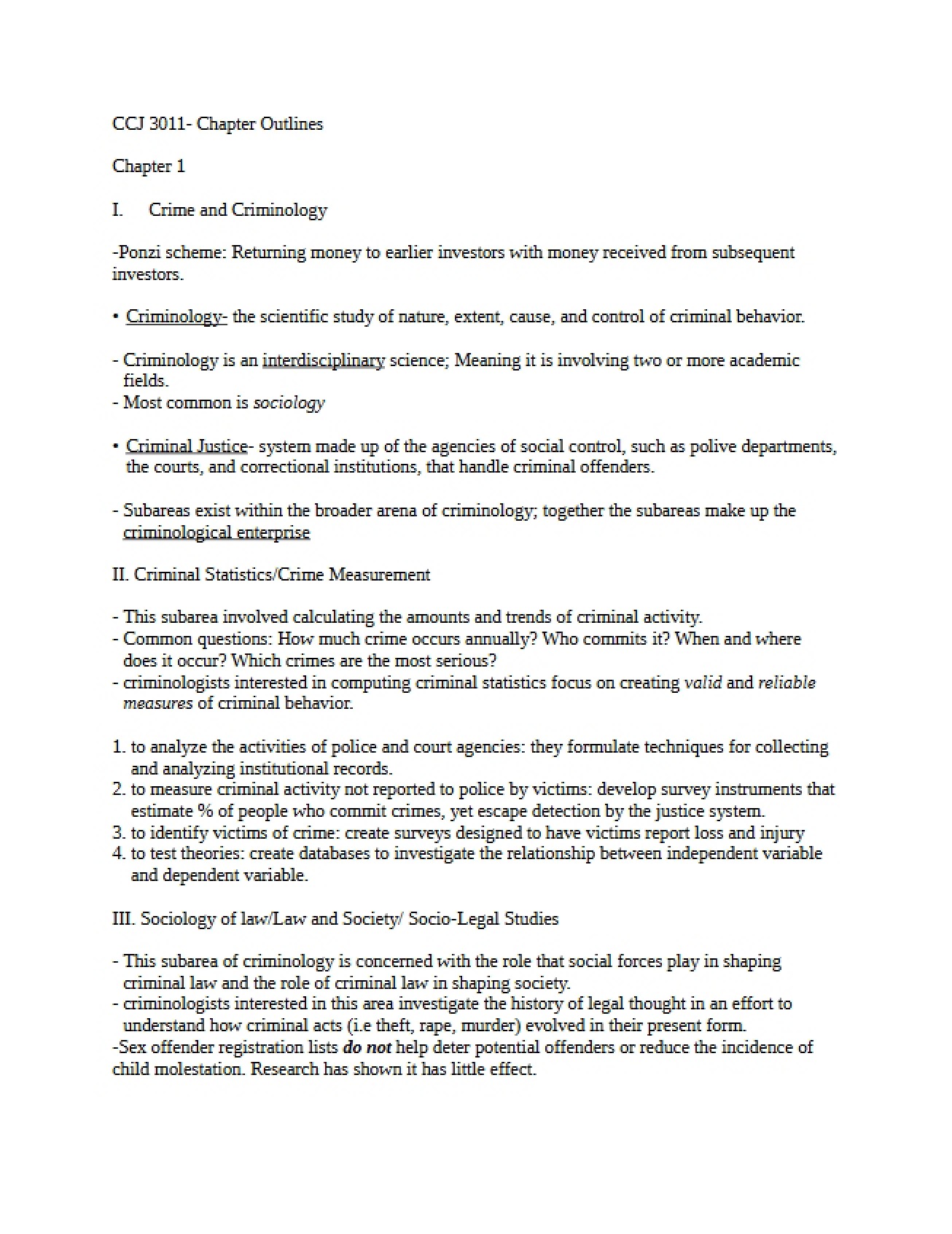 Outlines for Chapters