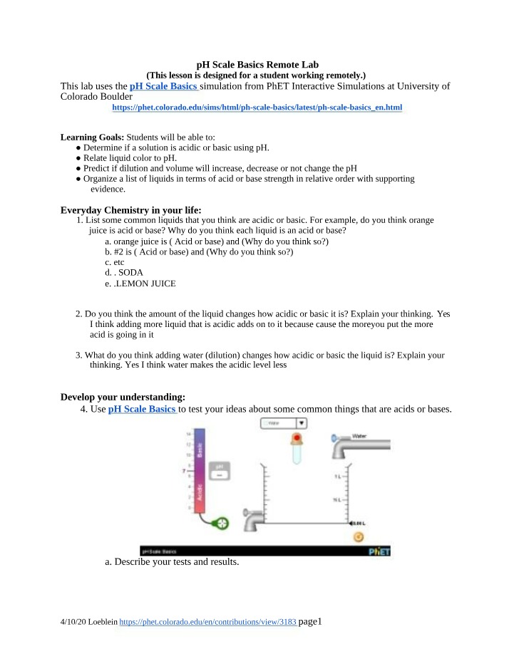 pH Scale Basics - Remote Lab on Acidity and Basicity