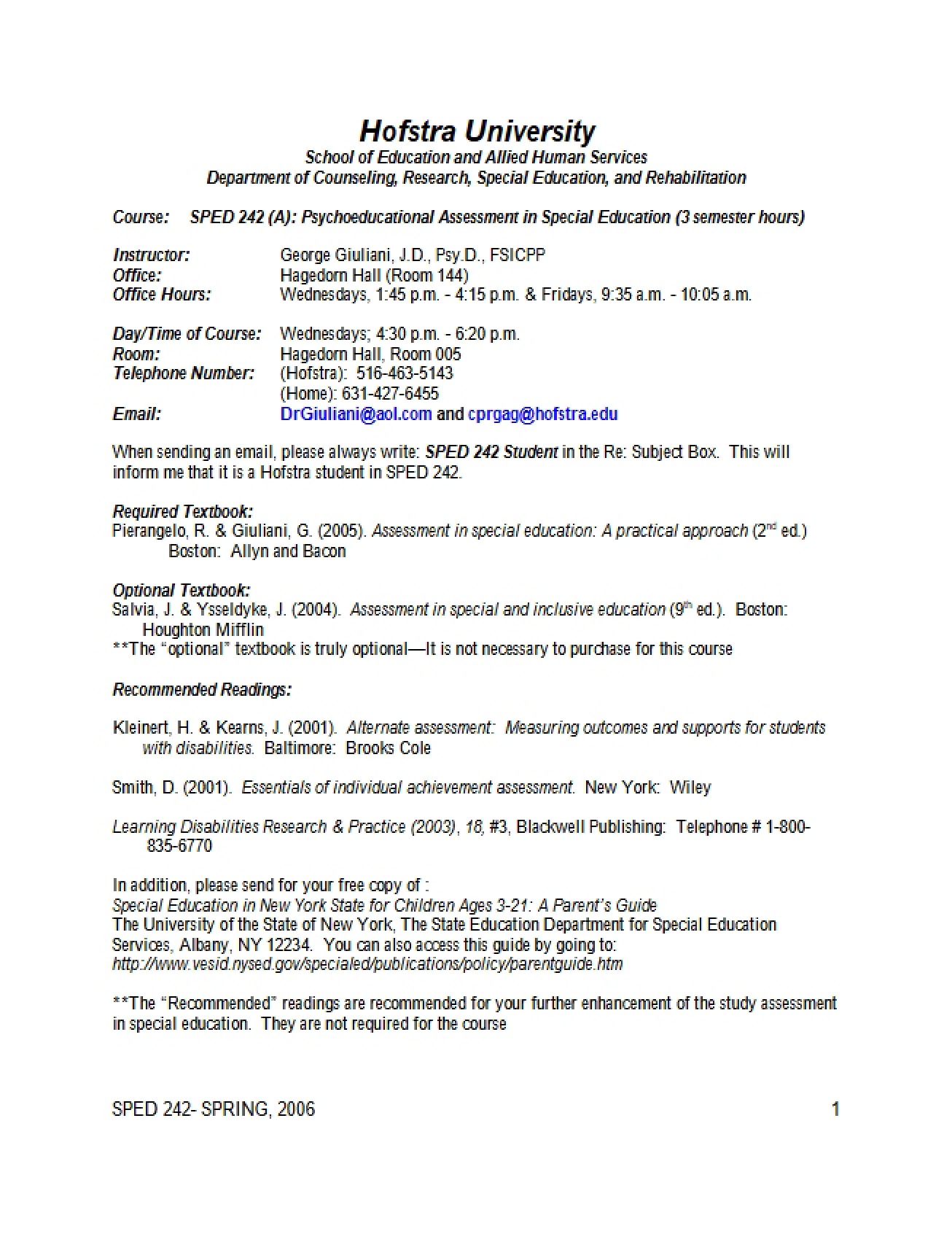 Psychoeducational Assessment Course Outline