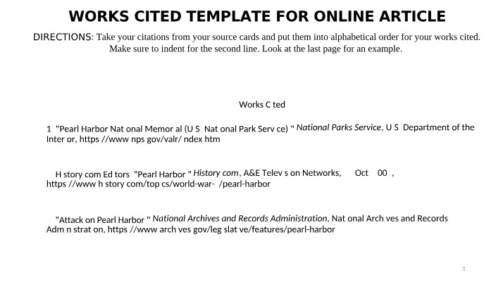 Works Cited Template for Online Article Organizing