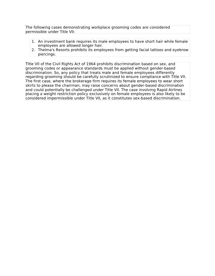 Workplace Grooming Codes Permissible under Title VII