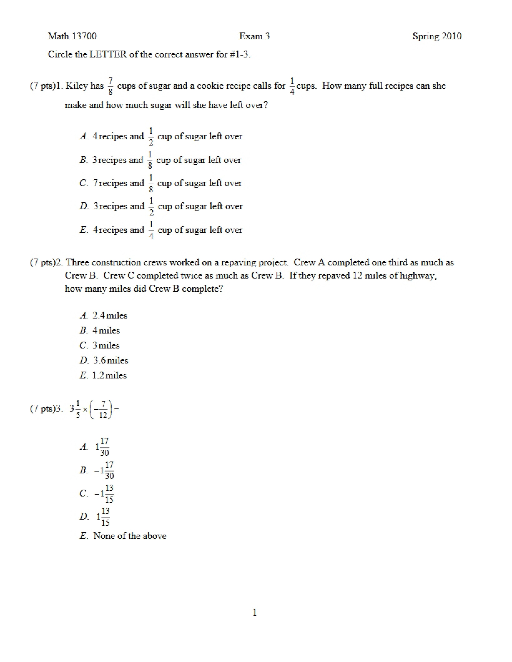 Third Major Exam