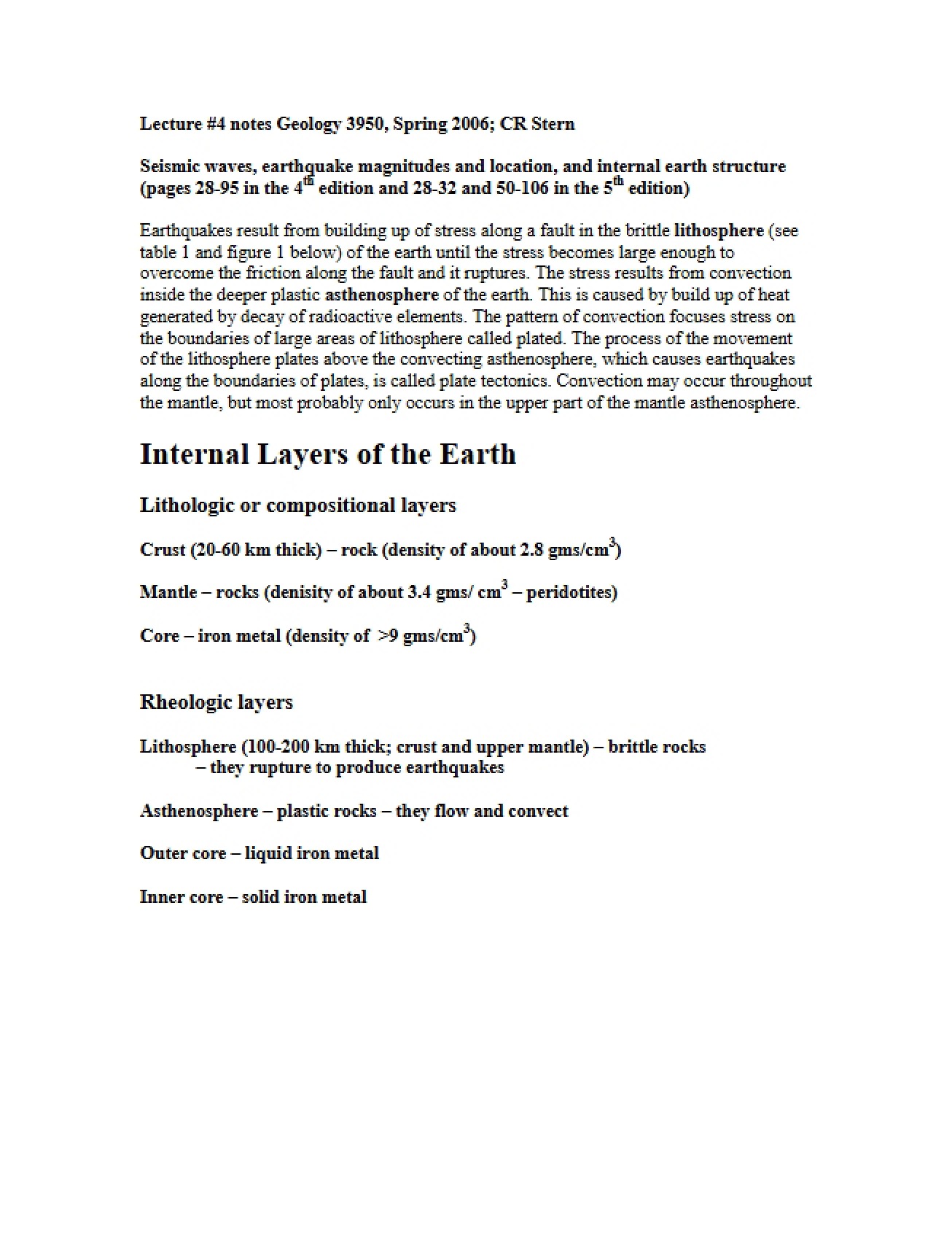 Seismic Waves, Earthquake Magnitudes, Location, and Internal Earth Structure