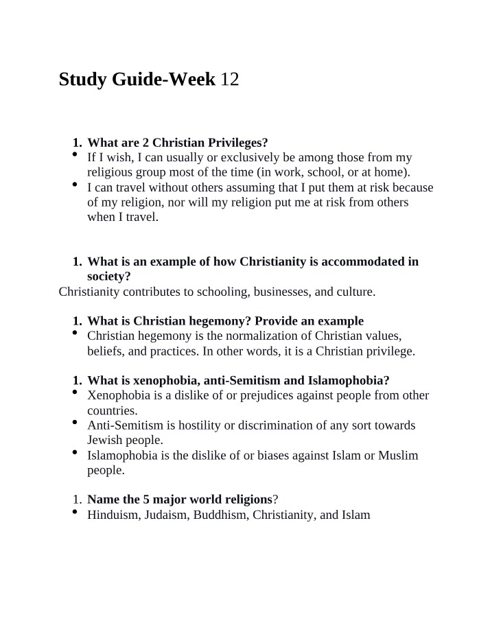 Week 12 Study Guide