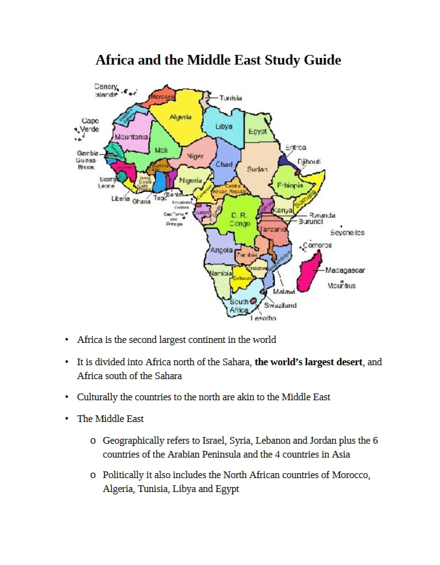 Detailed Prep for Africa and Middle East