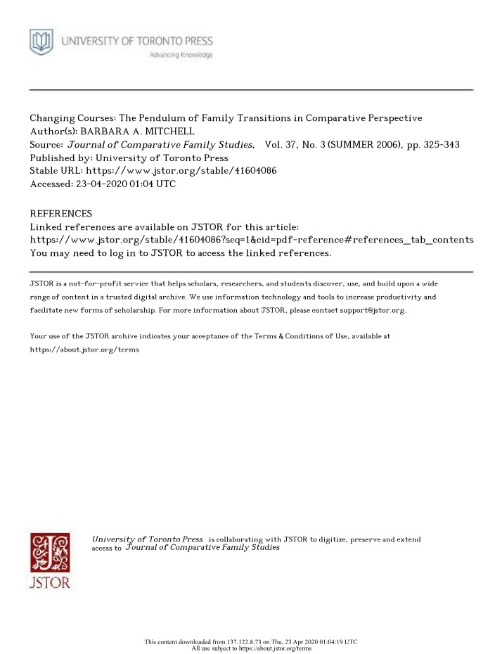 The Pendulum of Family Transitions - A Comparative Perspective
