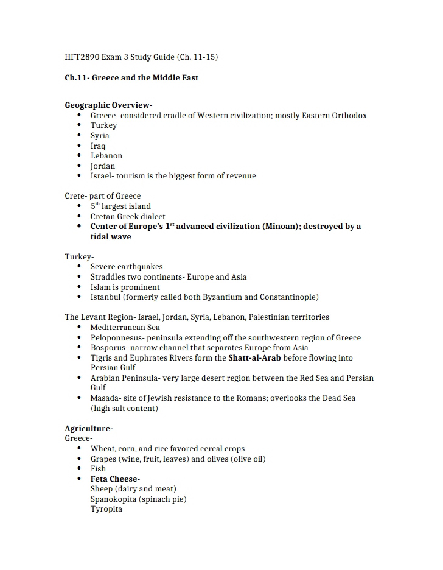 Middle Eastern and Greek Cultural Study