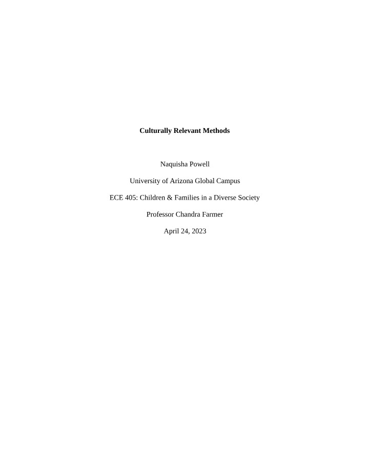 Culturally Relevant Teaching Methods
