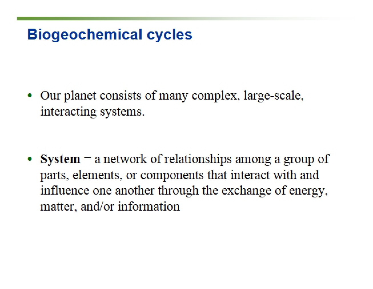 Overview of Biogeochemical Cycles