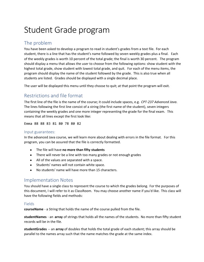 Developing a Program for Student Grades