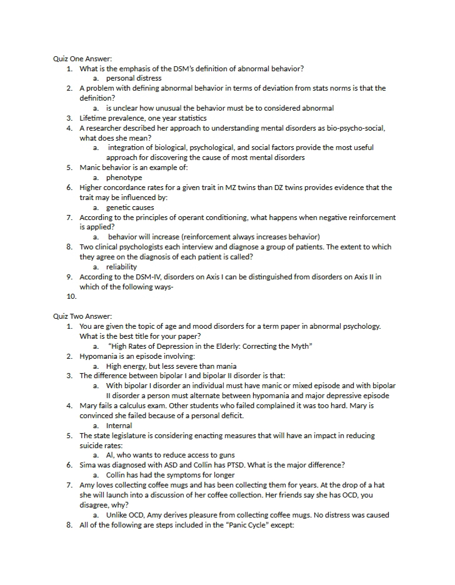 Key for Quiz